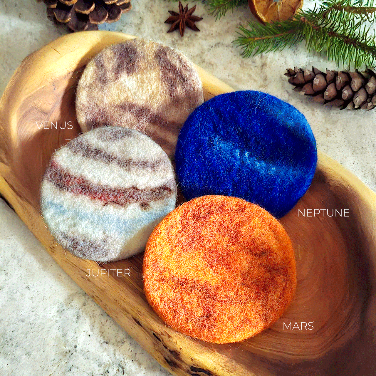Planetary Wool Coasters